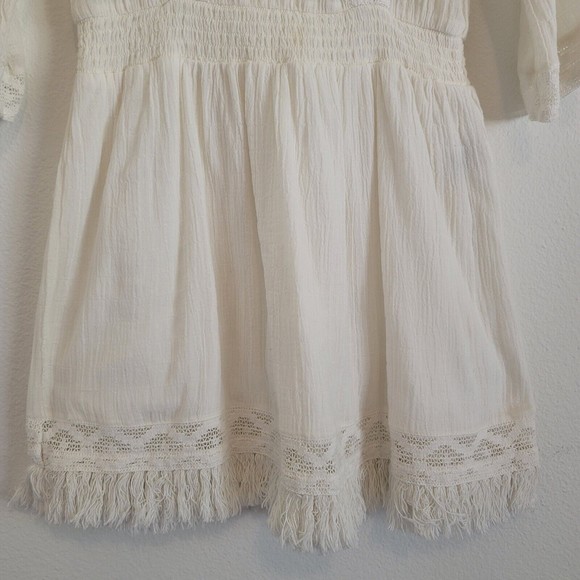 Aerie Womens Size XS White Gauze Summer Mini Dress Crochet trim Long Sleeve Boho - Picture 6 of 14